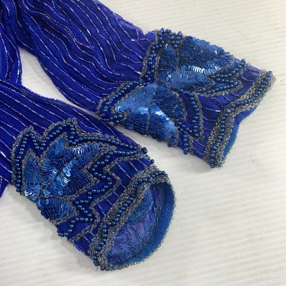 Vintage Anjumun Womens Beaded Blouse Tunic Size L/XL Blue Silk Evening Pullover - Picture 6 of 13